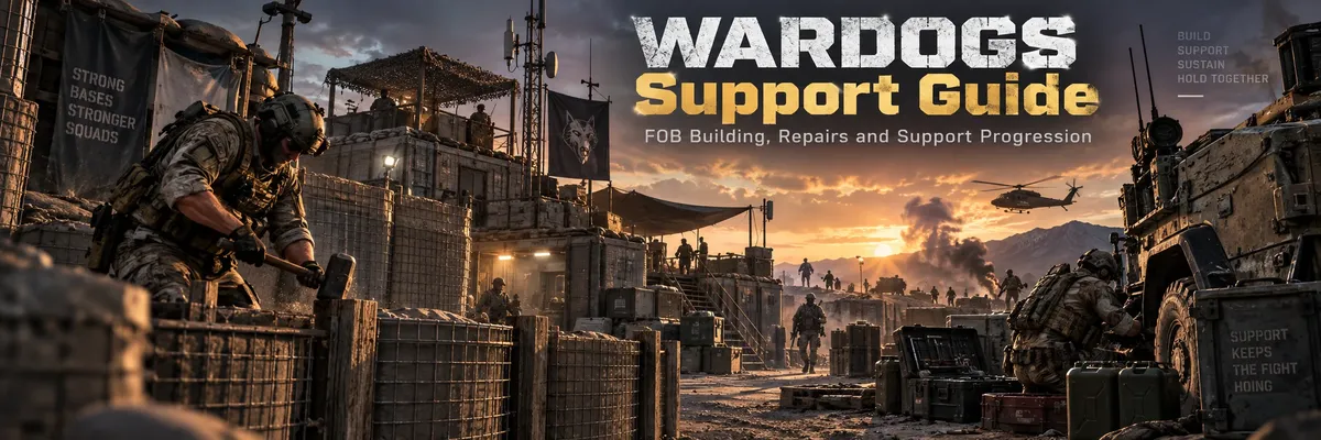 WARDOGS Support Guide,WARDOGS Support guide,WARDOGS FOB guide,WARDOGS building guide,WARDOGS Support leveling,WARDOGS level Support fast,WARDOGS FOB building,