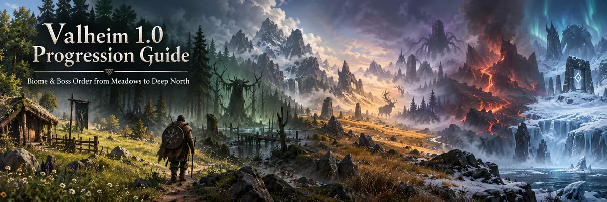 Valheim 1.0 progression guide,Valheim 1.0 biome order,Valheim boss order,Valheim progression order,Valheim Deep North progression,Valheim Kall Fimbulbringer,Valheim bosses in order,