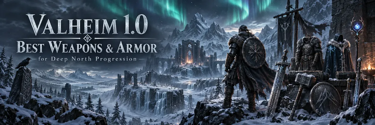 Valheim 1.0 best weapons and armor,Valheim Deep North weapons, Valheim Deep North armor, Valheim best weapons, Valheim best armor, Valheim Nord weapons, Valheim Thunderblood weapons,